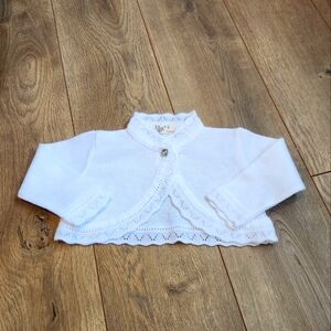 White Baby Cardigan with Lace Trim